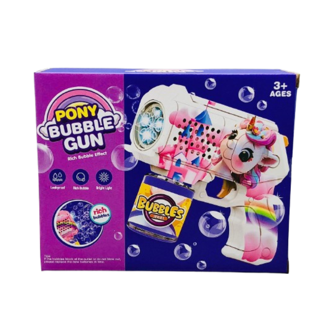 Pony Horse Electric Bubble Gun with Attachable Bubble Bottle